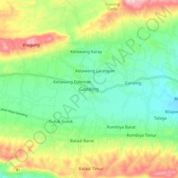 Mapa topográfico Ganding, altitud, relieve