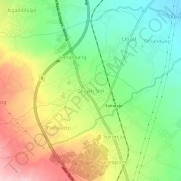 Mapa topográfico Glagah Sari, altitud, relieve