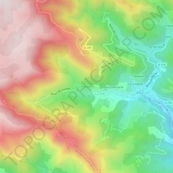 Mapa topográfico Prunaret, altitud, relieve