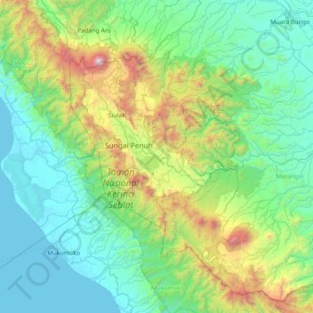 Mapa topográfico Danau Kerinci, altitud, relieve