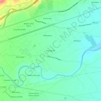 Mapa topográfico Amarguillo, altitud, relieve