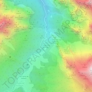 Mapa topográfico Cordiñanes de Valdeón, altitud, relieve