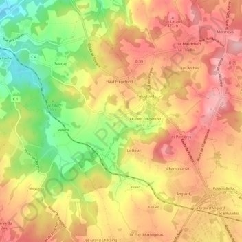 Mapa topográfico Gandeloup, altitud, relieve