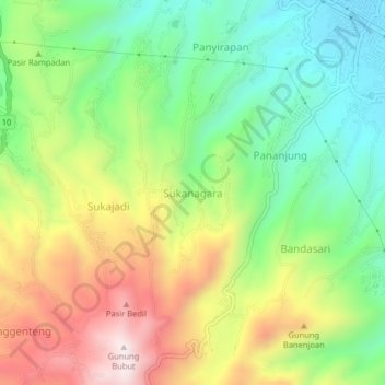 Mapa topográfico Sukanagara, altitud, relieve
