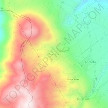 Mapa topográfico Misminay, altitud, relieve