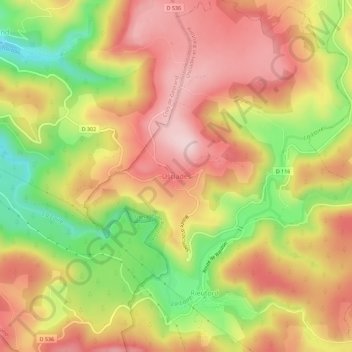 Mapa topográfico Usclades, altitud, relieve