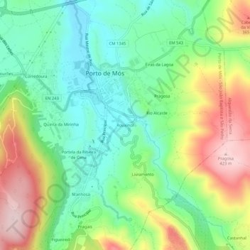 Mapa topográfico Rouxinol, altitud, relieve