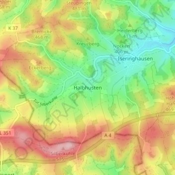 Mapa topográfico Halbhusten, altitud, relieve