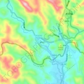 Mapa topográfico Pobiao, altitud, relieve