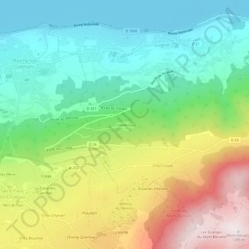 Mapa topográfico Lonvernay, altitud, relieve