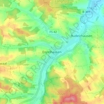 Mapa topográfico Enzelhausen, altitud, relieve