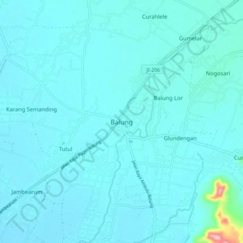 Mapa topográfico Balung, altitud, relieve