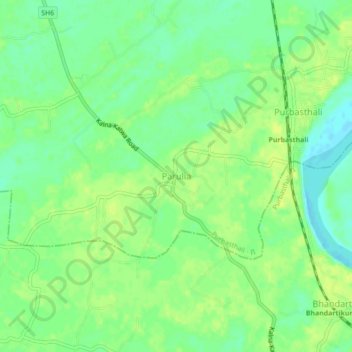 Mapa topográfico Parulia, altitud, relieve