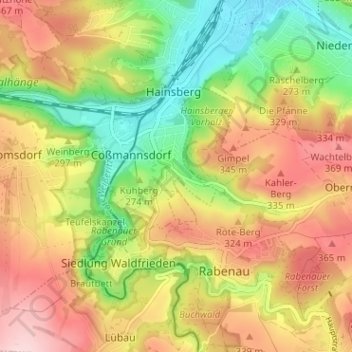 Mapa topográfico Eckersdorf, altitud, relieve
