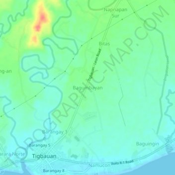 Mapa topográfico Bagumbayan, altitud, relieve