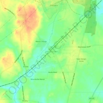 Mapa topográfico Adamstown, altitud, relieve