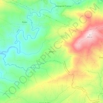 Mapa topográfico Vergão, altitud, relieve