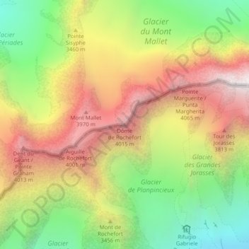 Mapa topográfico Dôme de Rochefort, altitud, relieve
