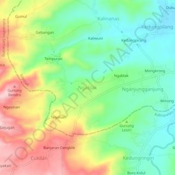 Mapa topográfico Ngablak, altitud, relieve