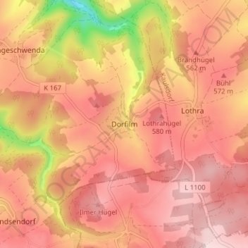 Mapa topográfico Dorfilm, altitud, relieve