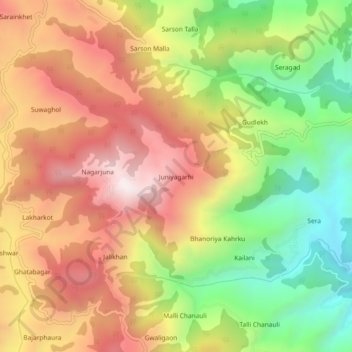 Mapa topográfico Juniyagarhi, altitud, relieve