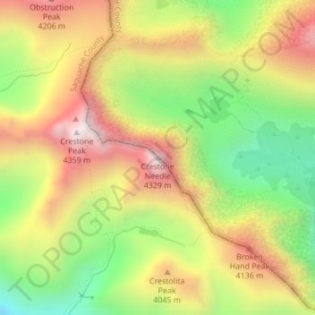 Mapa topográfico Crestone Needle, altitud, relieve