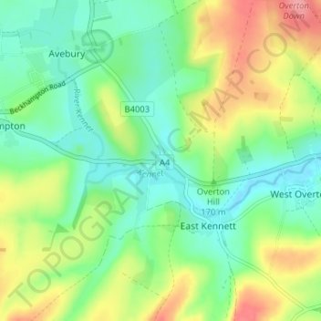 Mapa topográfico West Kennett, altitud, relieve