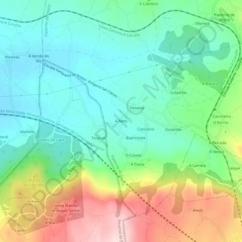 Mapa topográfico A Neta, altitud, relieve
