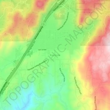 Mapa topográfico Rainbow, altitud, relieve