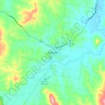 Mapa topográfico Boonah, altitud, relieve
