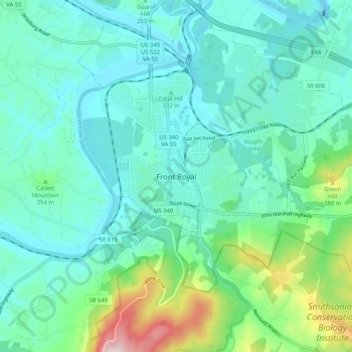 Mapa topográfico Front Royal, altitud, relieve
