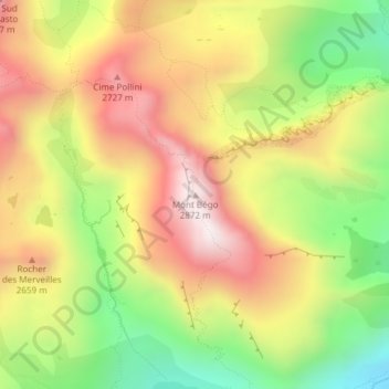Mapa topográfico Mont Bégo, altitud, relieve