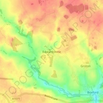 Mapa topográfico Edwardstone, altitud, relieve