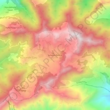 Mapa topográfico Sunaula Bazzar, altitud, relieve