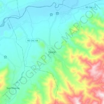 Mapa topográfico Huité, altitud, relieve