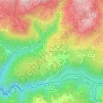 Mapa topográfico Fafião, altitud, relieve