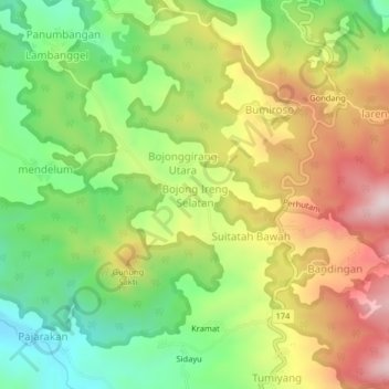 Mapa topográfico Bojong Ireng Selatan, altitud, relieve