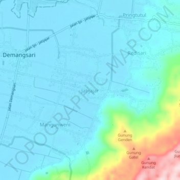 Mapa topográfico Jatijajar, altitud, relieve