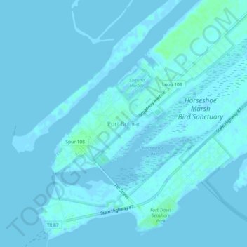 Mapa topográfico Port Bolivar, altitud, relieve