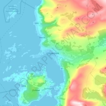Mapa topográfico Ulsteinvik, altitud, relieve