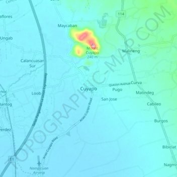 Mapa topográfico Cuyapo, altitud, relieve