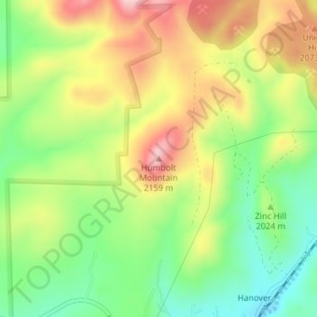 Mapa topográfico Humbolt Mountain, altitud, relieve