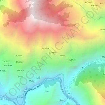 Mapa topográfico paddar, altitud, relieve