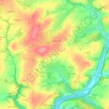 Mapa topográfico Kernanvel, altitud, relieve