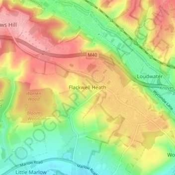 Mapa topográfico Flackwell Heath, altitud, relieve