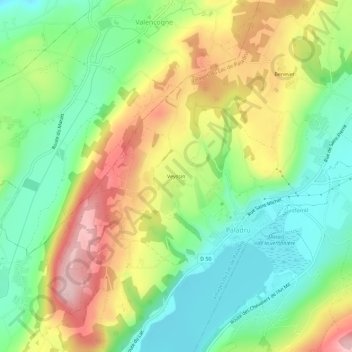 Mapa topográfico Veyssin, altitud, relieve