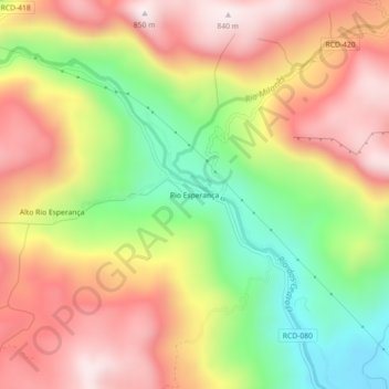 Mapa topográfico Rio Esperança, altitud, relieve
