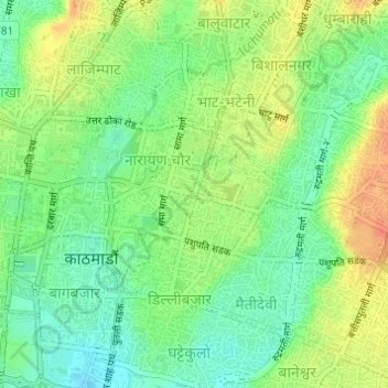 Mapa topográfico Naxal, altitud, relieve