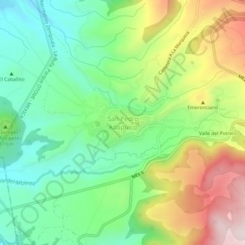 Mapa topográfico San Pedro Atlapulco, altitud, relieve