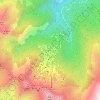 Mapa topográfico Les Monts d'Olmes, altitud, relieve